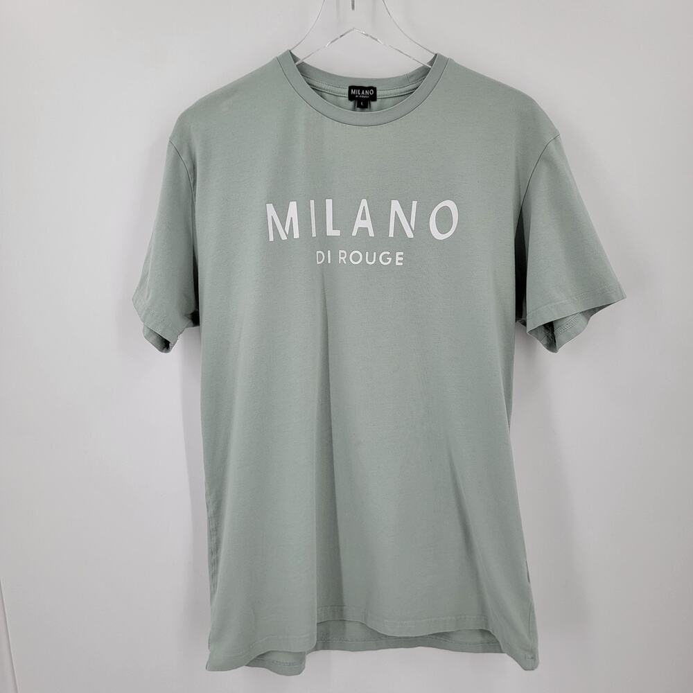Milano Di Rouge Tee Mens Large Green Logo Short Sleeve Crew Neck Casual